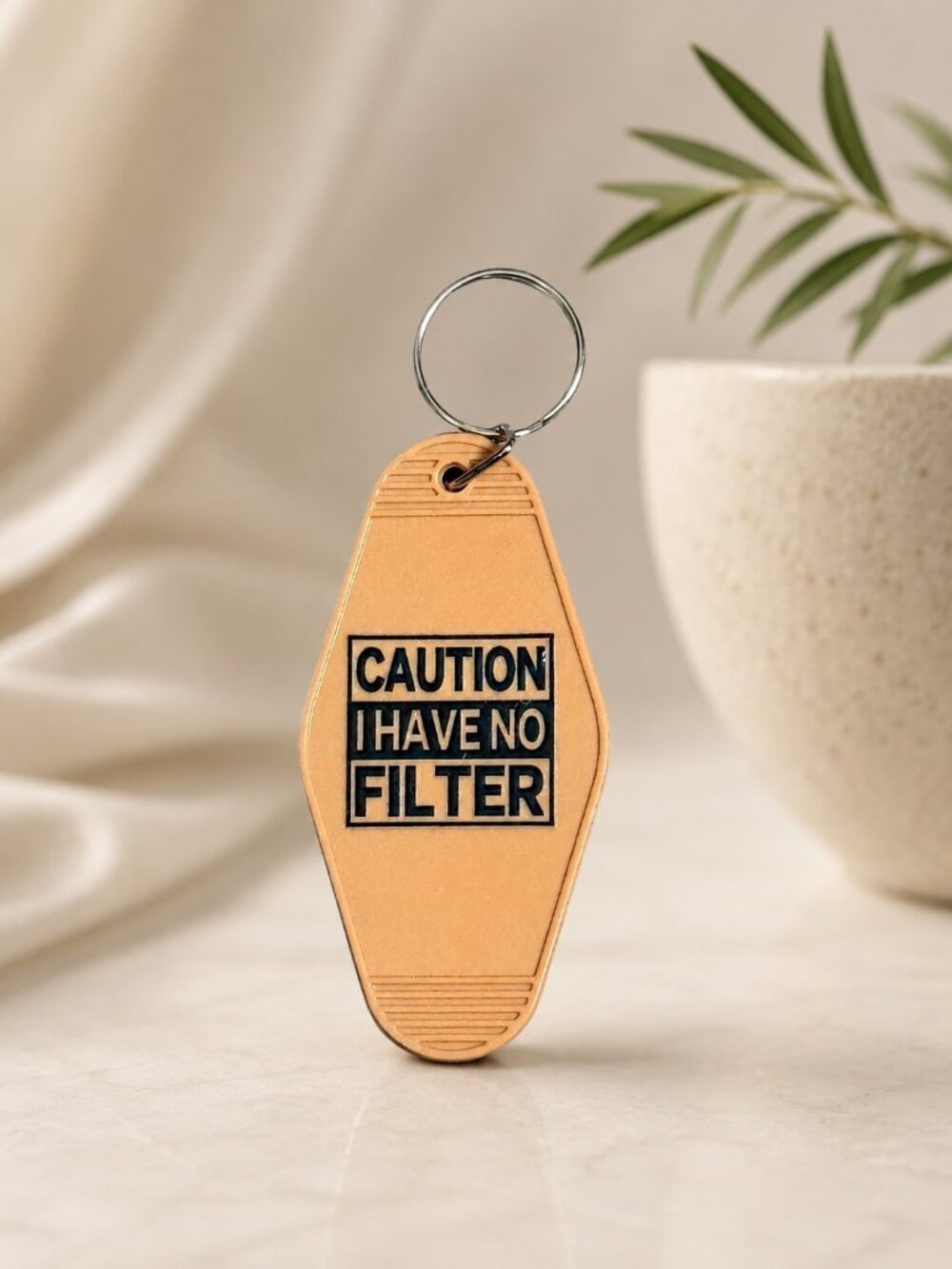 NWT Caution: I Have No Filter Keychain – Funny Retro Motel Key Tag, Sarcastic Gi
